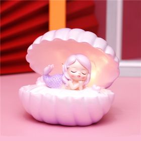 Pearlescent Mermaid Star Lamp Ins Girl Dream Shell Lamp Fairy Decoration Night Light Resin Crafts (Color: Blue)